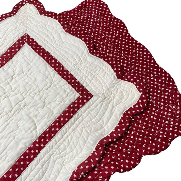 VTG Quilted table runner Maroon star print quilt handmade burgundy 4th july Patr - Picture 13 of 14